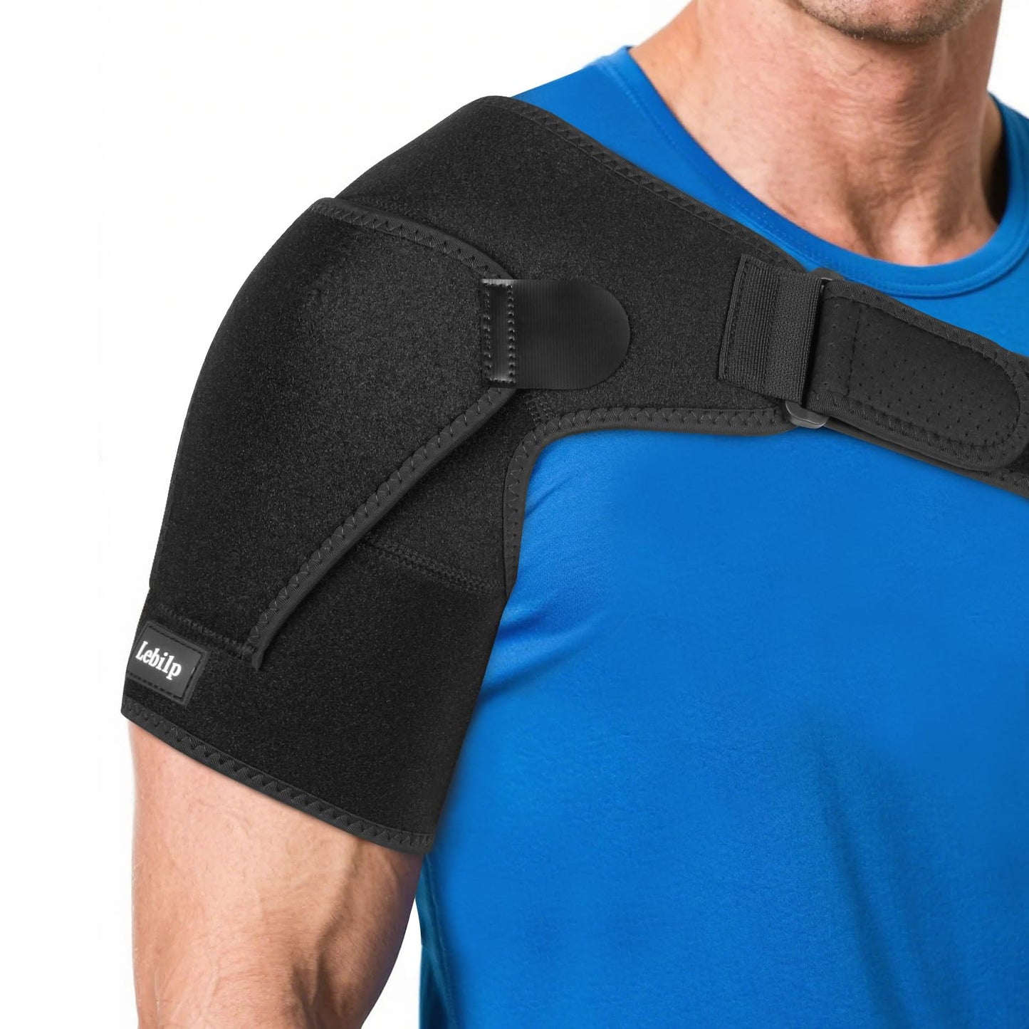 Lebilp Shoulder Brace with Adjustable Compression Sleeve for Rotator Cuff Support & Pain Relief, Hot/Cold Pack Compatible, Breathable Stabilizer with Arm Sling, Fits Left/Right Arm for Men & Women
