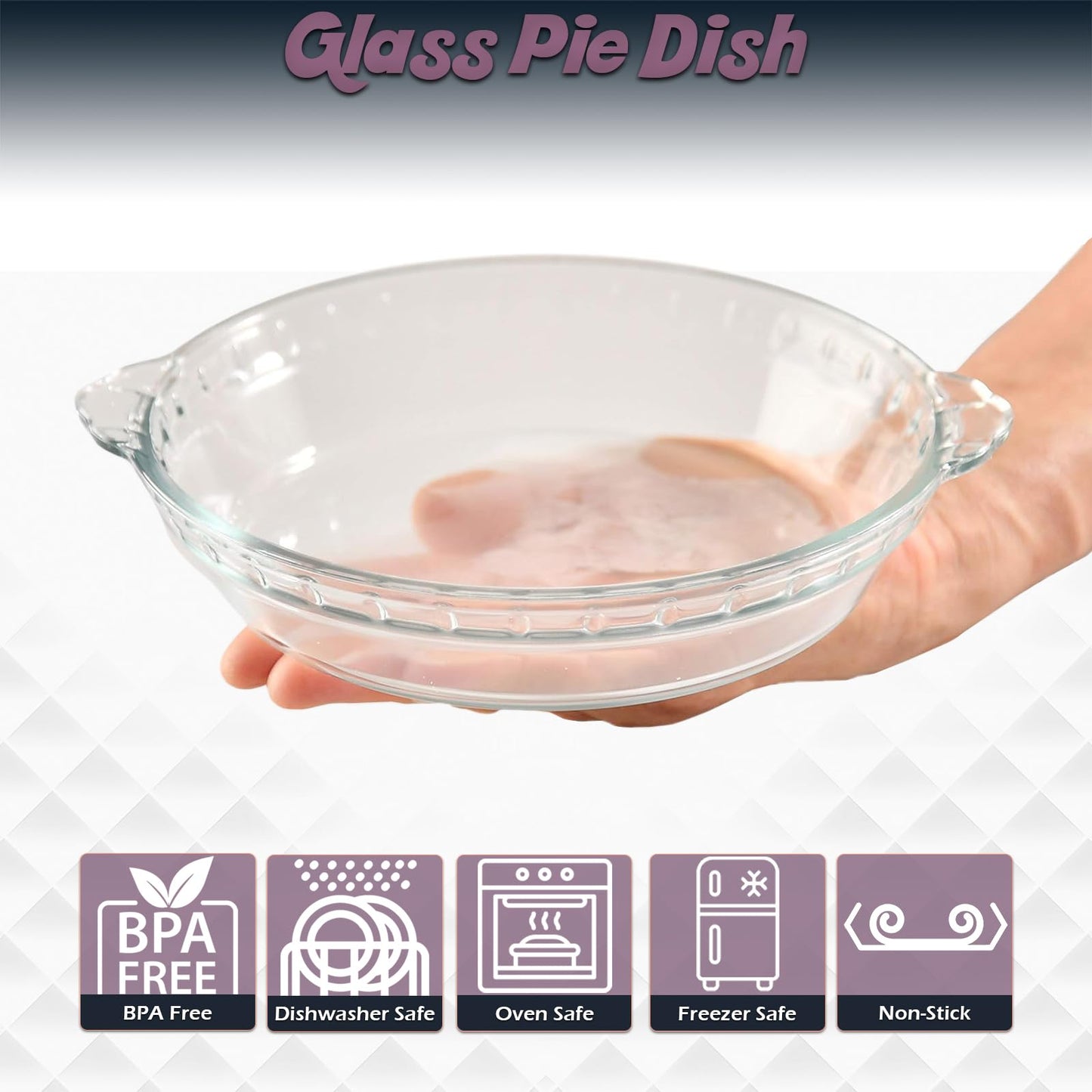 Home-X Set of 2 Glass Pie Plates - 7” Baking Dishes with Handles - Durable, Compact, Oven & Freezer Safe Kitchen Accessories - Glass Pie Dishes for Baking Quiches, Tarts, Desserts & Salads