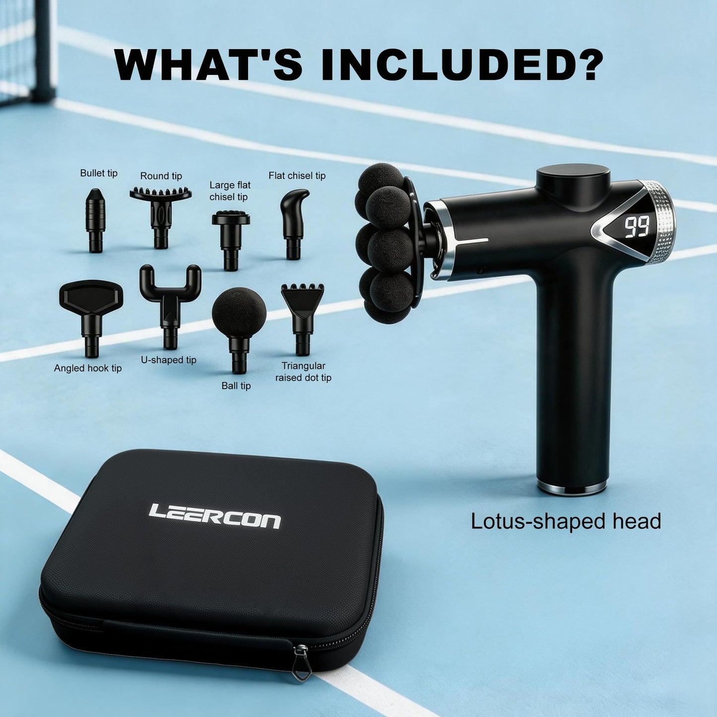 LEERCON Massage Gun, Deep Tissue Massager Gun for Pain Relief, Back Massage with 9 Massage Heads and 6 Speeds, Percussion Massager for Athletes, Gifts for Women Men Father's Day, Black