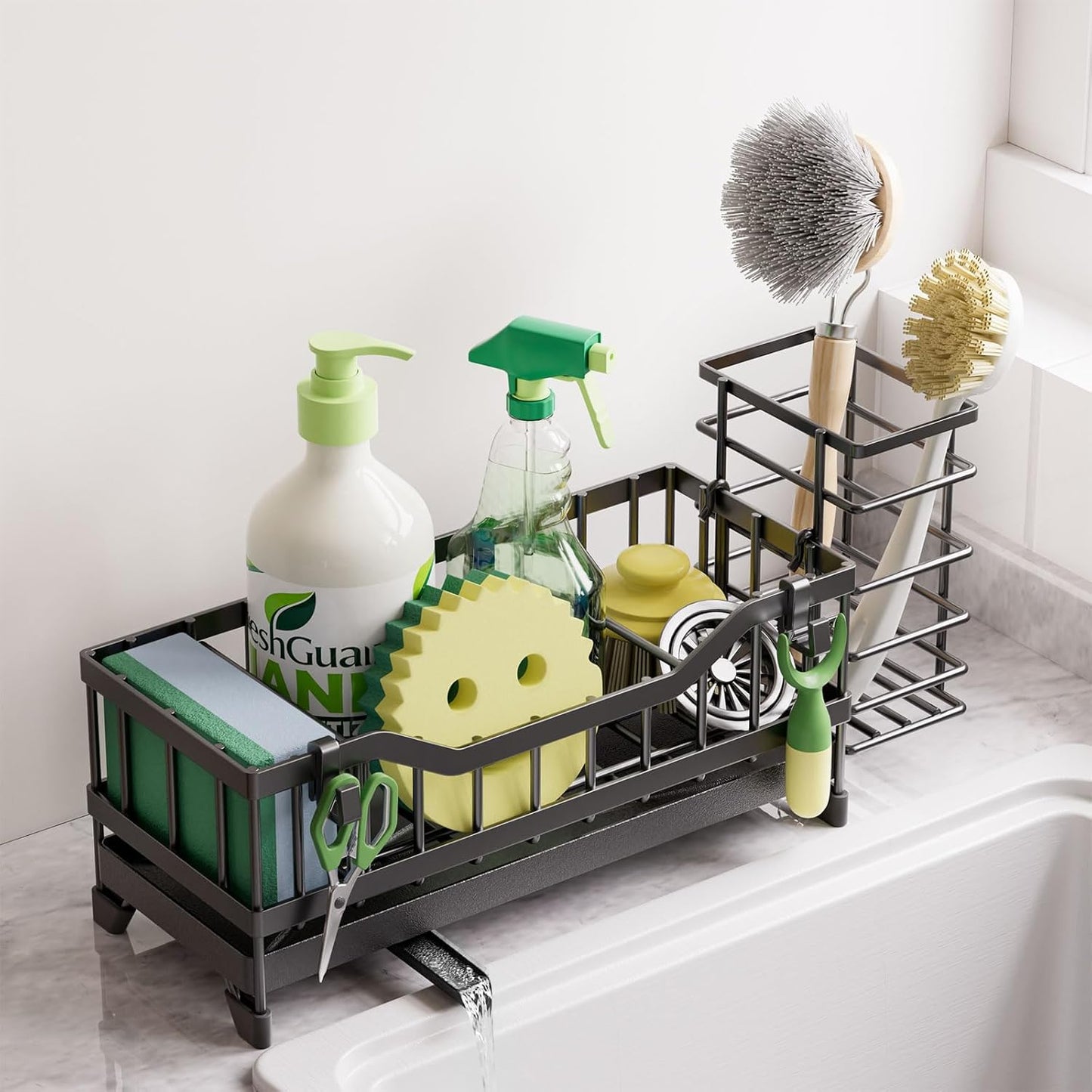 Skiennix Kitchen Sink Caddy - 304 Rustproof Stainless Steel Sponge Holder | Black Countertop Organizer