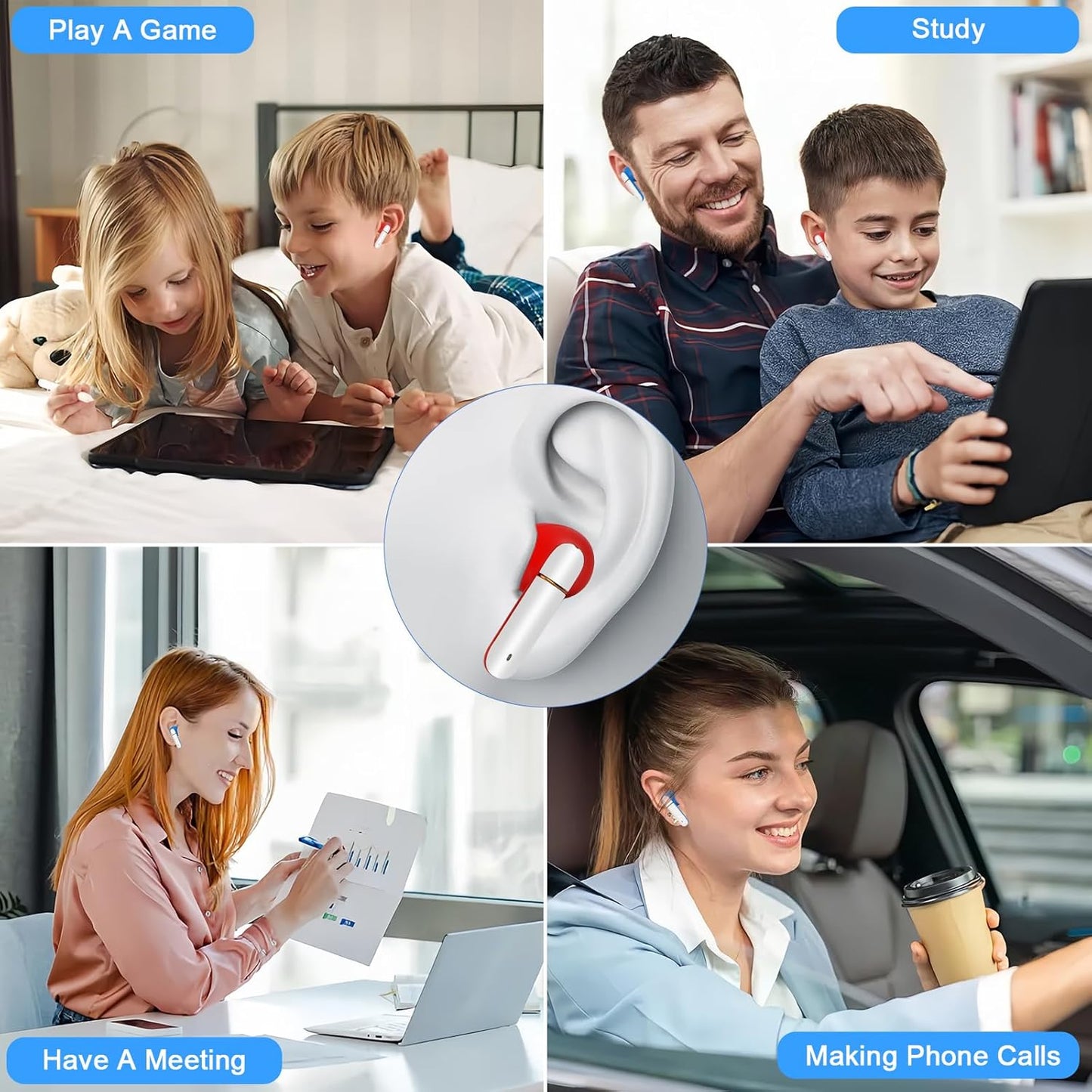 Wireless Earbuds for Kids,Comfortable Wireless Earphones Fit Ergonomic Design Ball Shape Ear Buds with Mic for Android