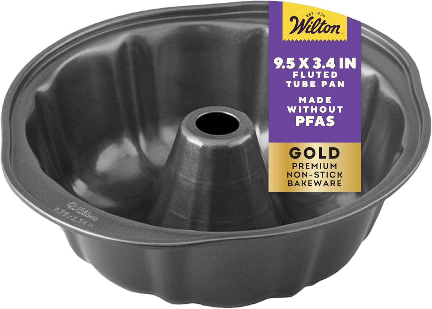 Wilton Gold Non-Stick Fluted Tube Cake Pan - 9.49 Inch Cold-Rolled Steel Bakeware, PFAS-Free