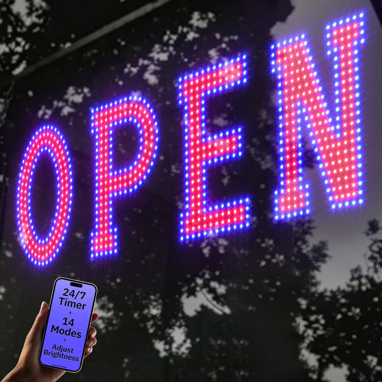 LemonNova Red Blue Open Sign for Business, 40 x 12 Inch LED Window Sign with Remote and Bluetooth App Control, Timer, 14 Flashing Modes, Adjustable Brightness Speed for Salon Cafe Bar Restaurant Retail