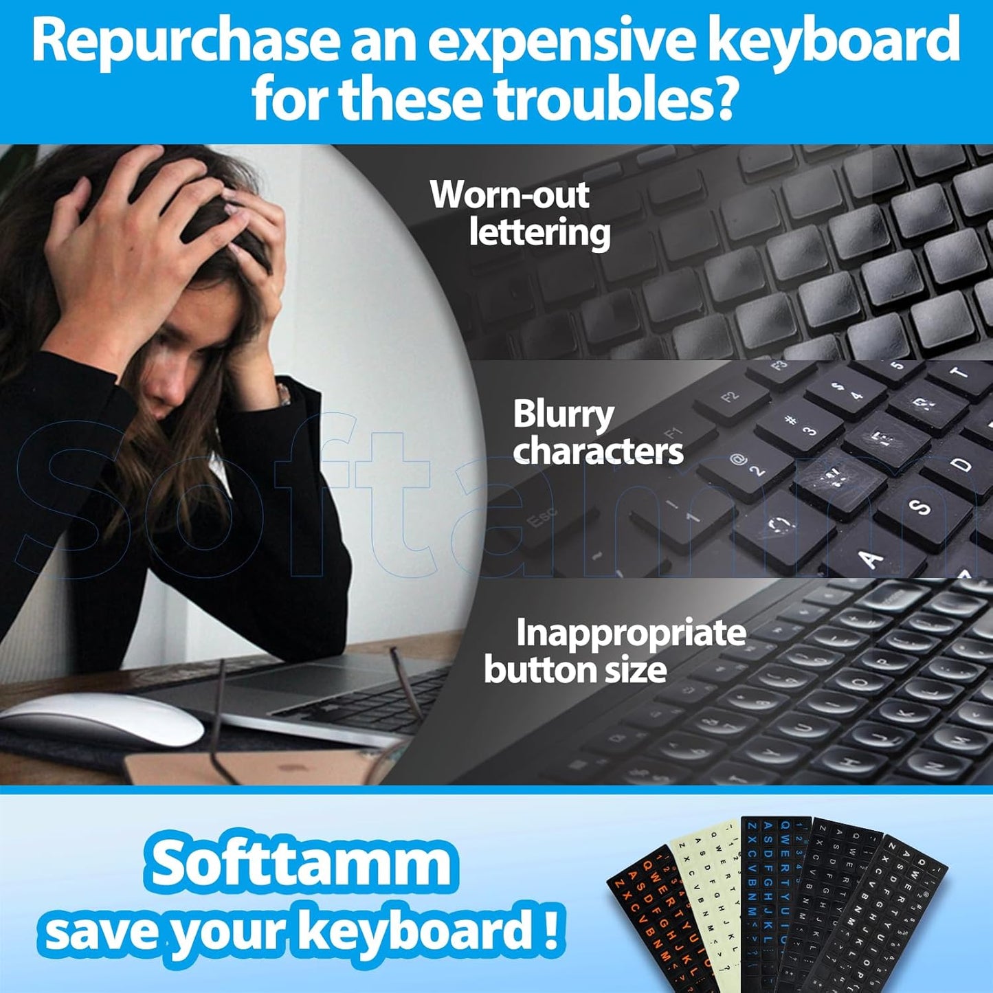Softamm Stickers,[5 1] English Keyboard in Replacement English Keyboard Letters Sticker with White Font on Black