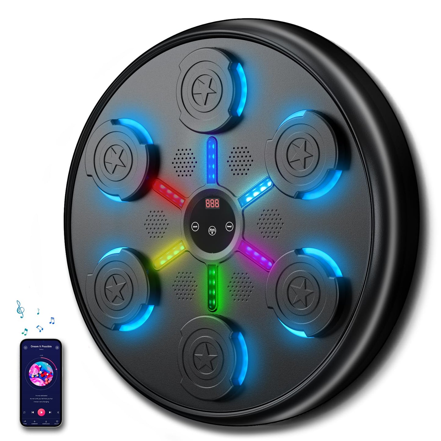 jiaao Music Boxing Machine, 2025 Upgrade Workout Machine for Adults Women Kids, Smart Bluetooth Boxing Music Trainer, with LED Wall Mounted Musical Punching Pad，with Premium Boxing Gloves