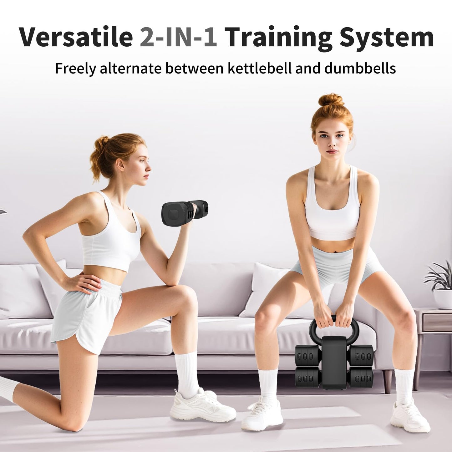 Hezeyferg 2-in-1 Adjustable Dumbbells Set, 4 Levels Weight Dumbbells Set for Women Men, Each 2.2/3.3/4.4/5.5lb Hand Weights with Kettlebell Form for Home Gym Exercise Training (Black)