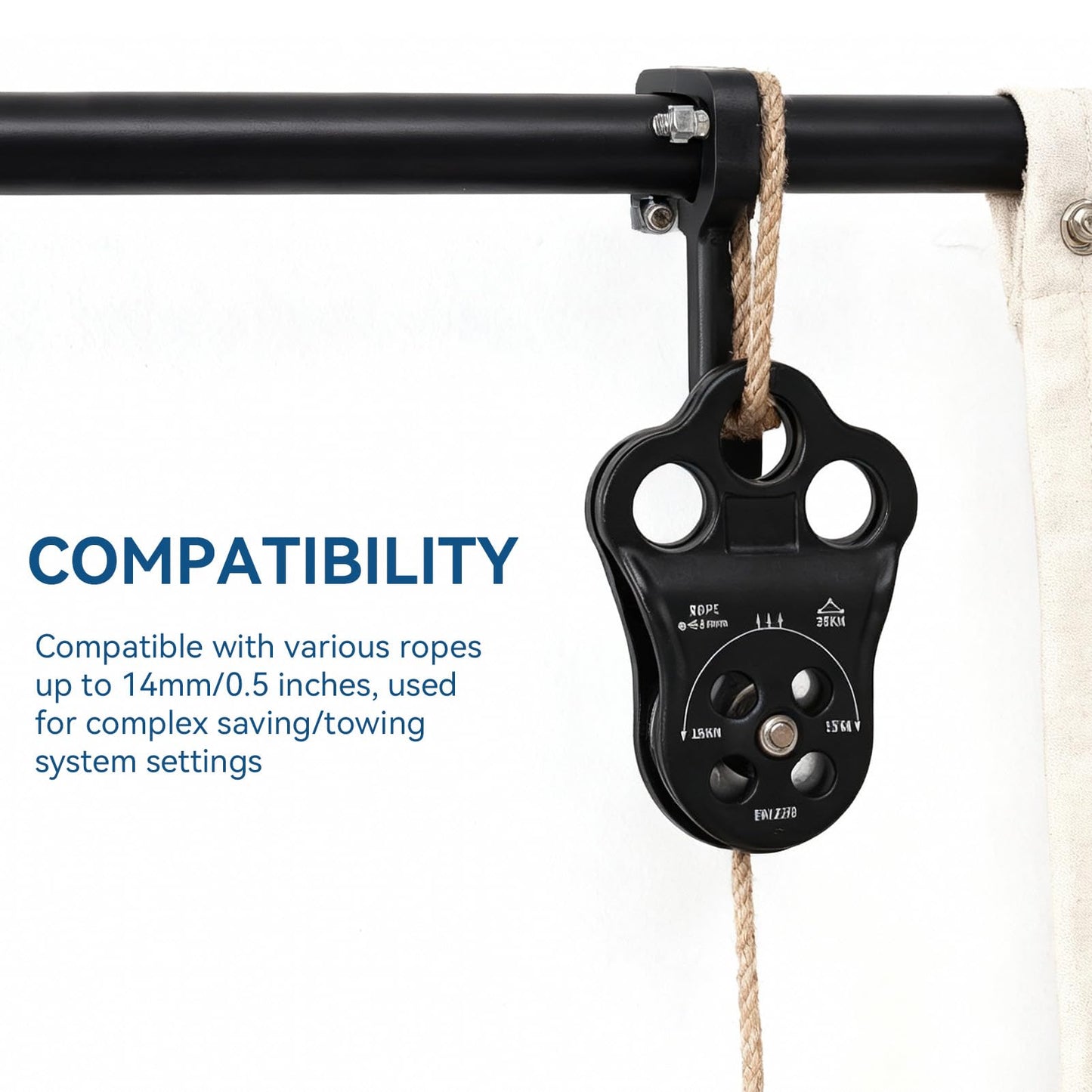 Climbing Pulley Climbing, 30KN Three Hole Side Plate Pulley Rope Climbing Pulleys for Rope, Rock Climbing, Rappelling, Zipline Sports, Compatible with up to 0.5in Ropes