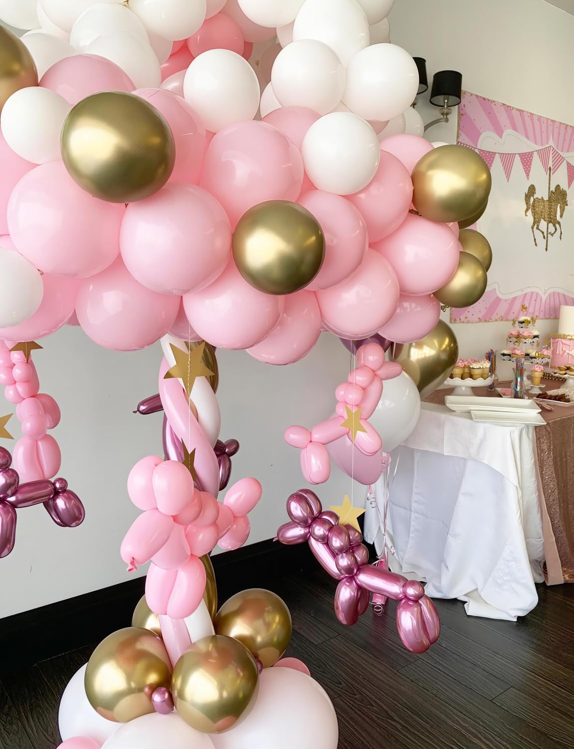 Skiennix Pink and Gold Balloons Set - 12 Inch Light Pink & White Metallic Balloons for Baby Shower & Birthday Parties