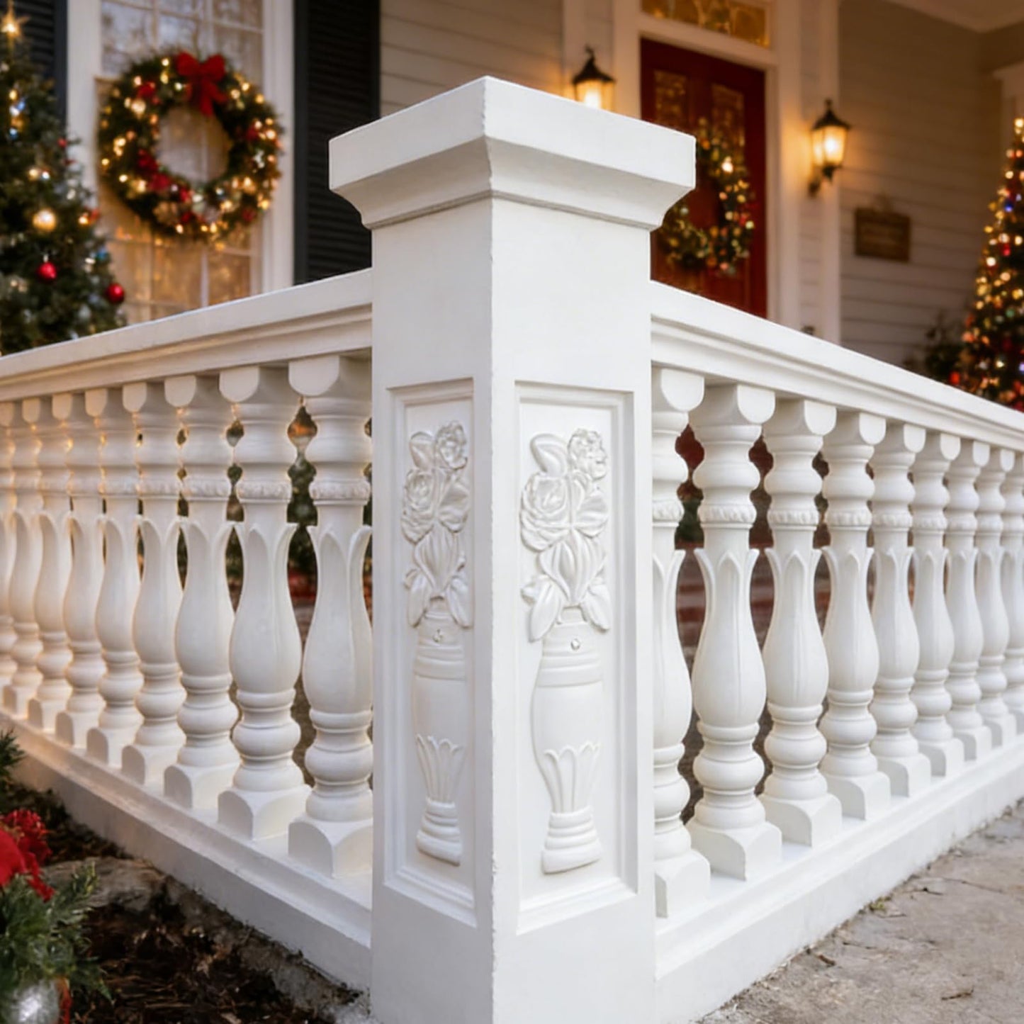 105cm Cast-in-Place Balcony Spacer Column Molds, Heavy-Duty Plastic Concrete Pillar Mould, Compatible with 90cm Balcony Railing Molds (Round Bottle/Square/Lotus) (Chrysanthemum)