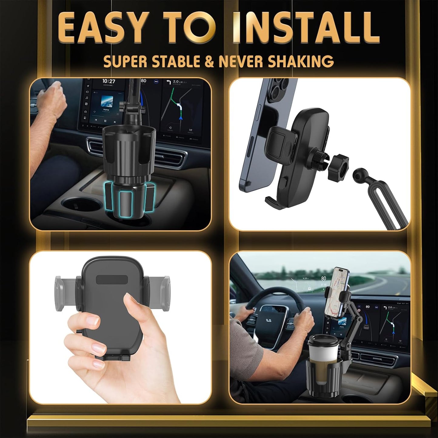 2 1 360Rotation Phone Holders for Your Car, in Universal Cup Holder Expander Adjustable Base with Phone Mount, Long Arm