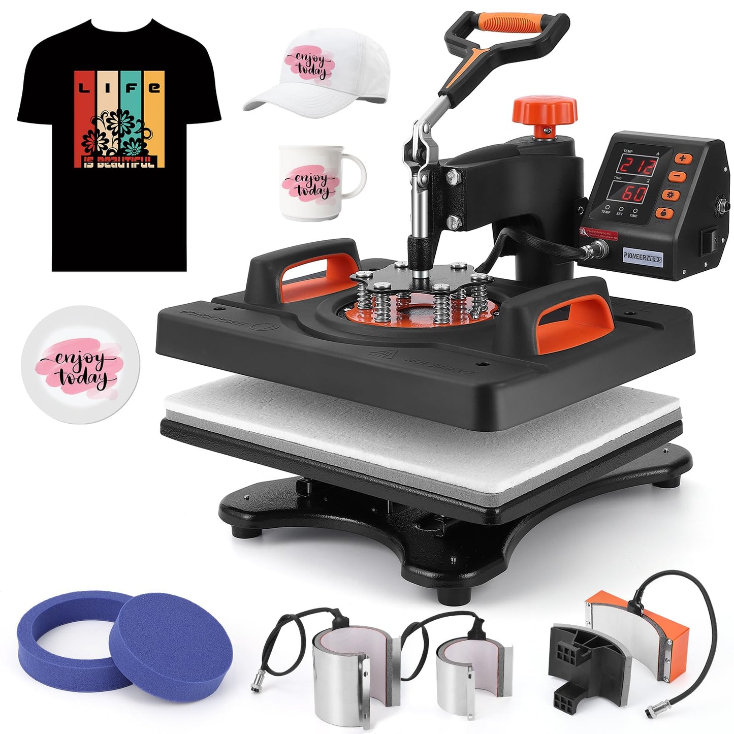 KOKEBREN 6 in 1 Heat Press Machine 12x15 Inch 360-Degree Swing Away Digital T Shirt Pressing Machine Multifunction Heat Transfer Sublimation Combo for T Shirts Mugs Hat Plate Cap