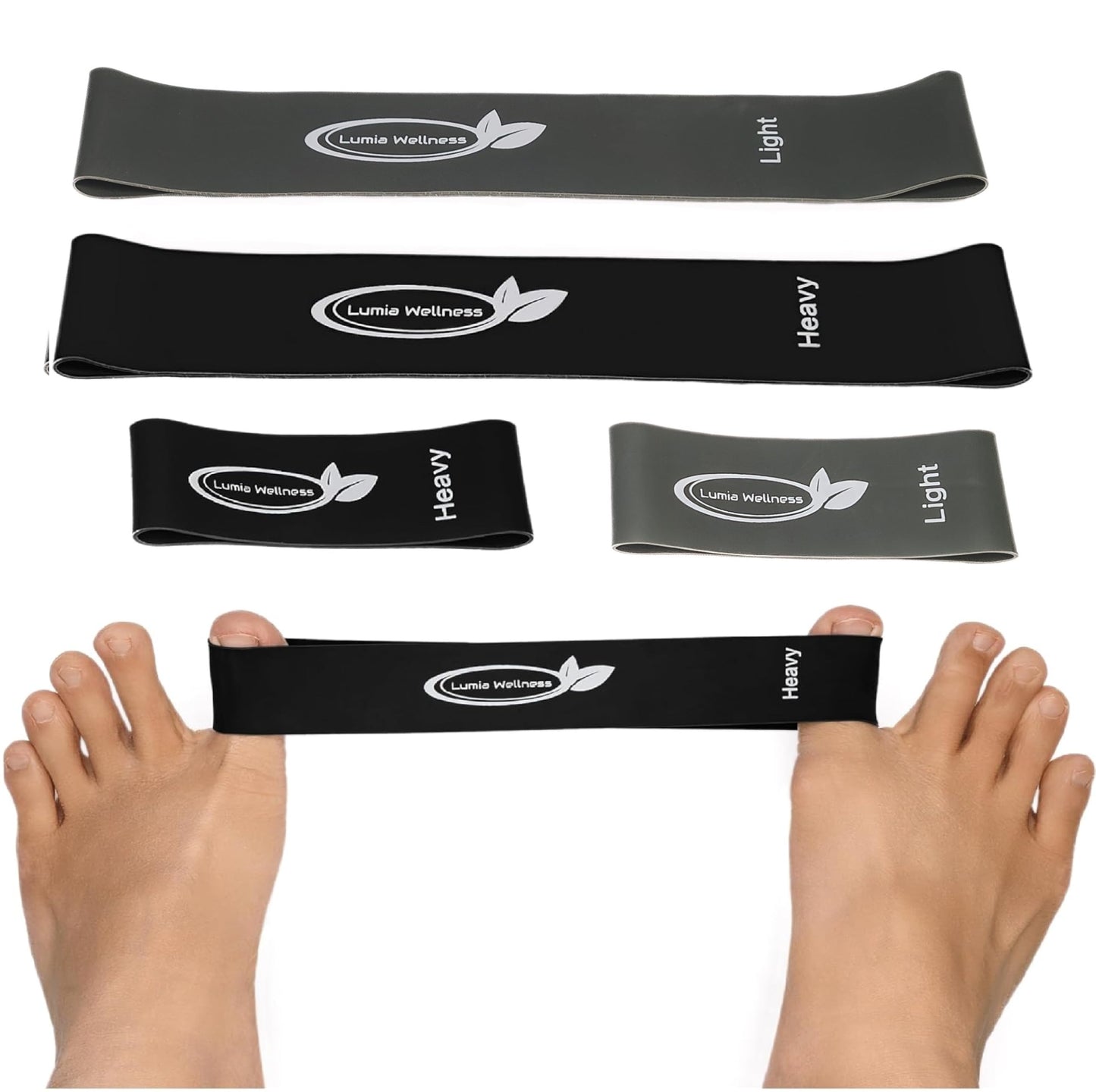 Toe Bands, Mini Latex Bands for Exercise & Stretch, Bunion Correction, Toe, Foot, & Ankle Strengthening, Toe Spacers for Hallus Valgus (4 Bands)