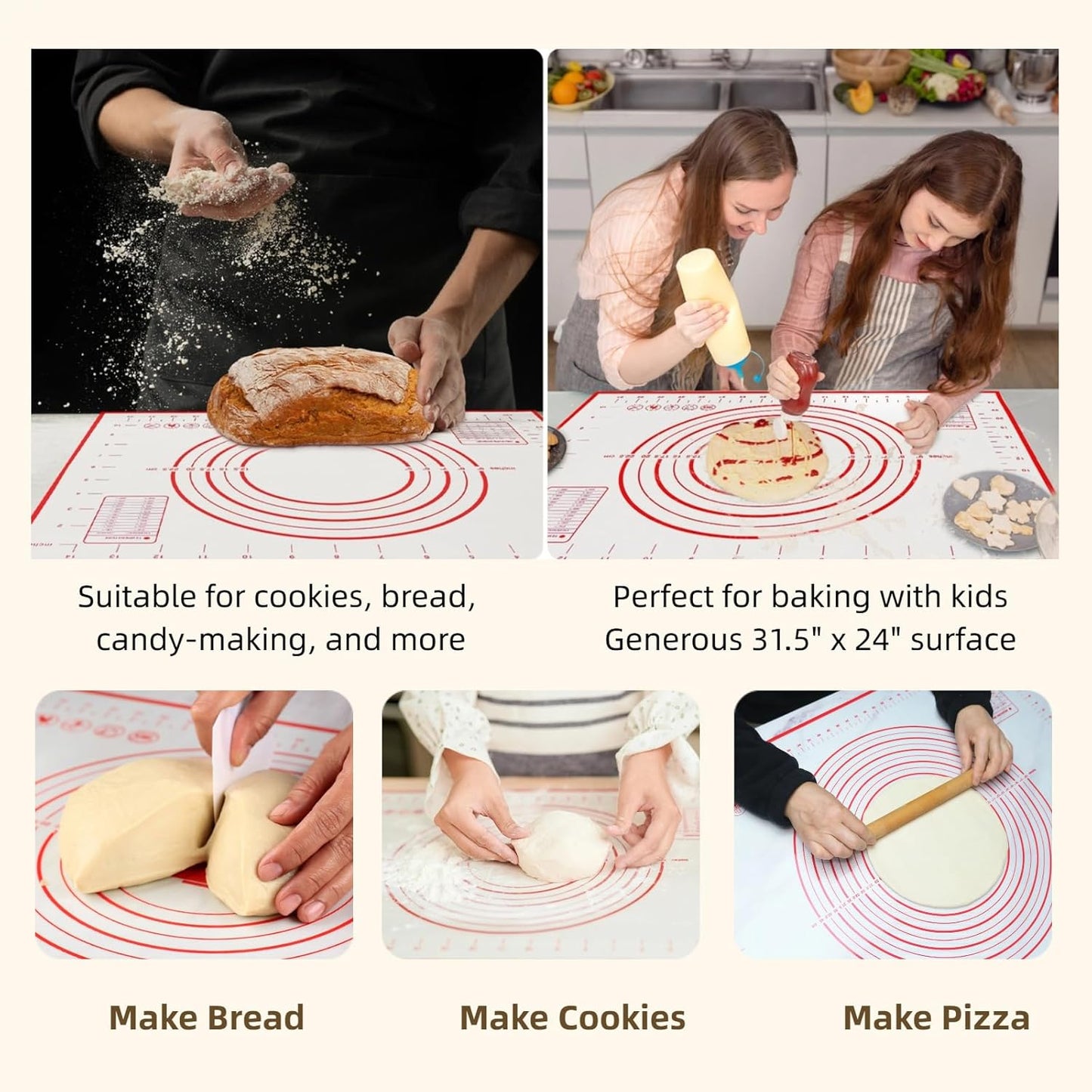 Silicone Baking Mat by Extra Large | Non-Stick, Heat-Resistant Dough Roller – 31.5'' x 24'' Easy Clean