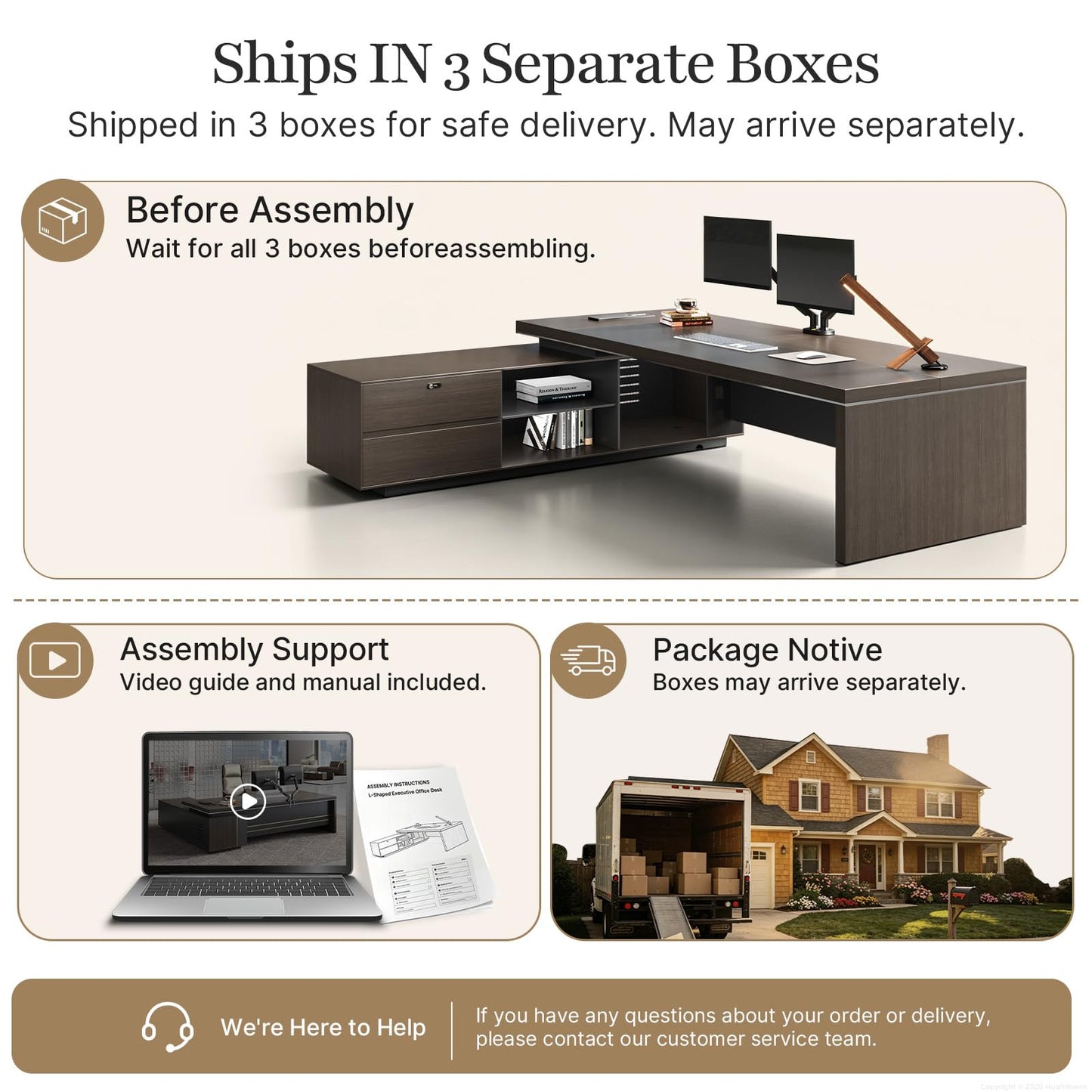 Huariifowm 79" L-Shaped Executive Desk with Reversible Return, Large Office Desk for Manager Office, Power Hub with USB-C HDMI RJ45, 3-Digit Lock Drawer, Storage Shelves and Privacy Panel, Gray Walnut