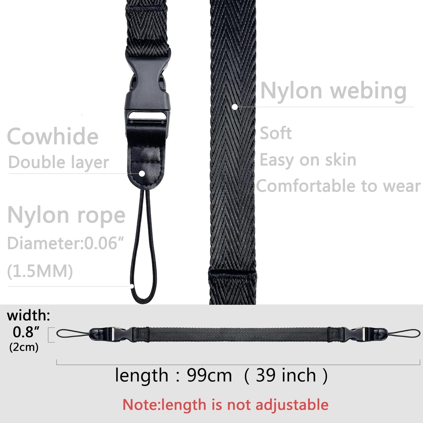 YMTHamaz3 Buckle,Washable,Black,39 Inch Camera Neck Straps Short,Binocular Strap with Quick Release