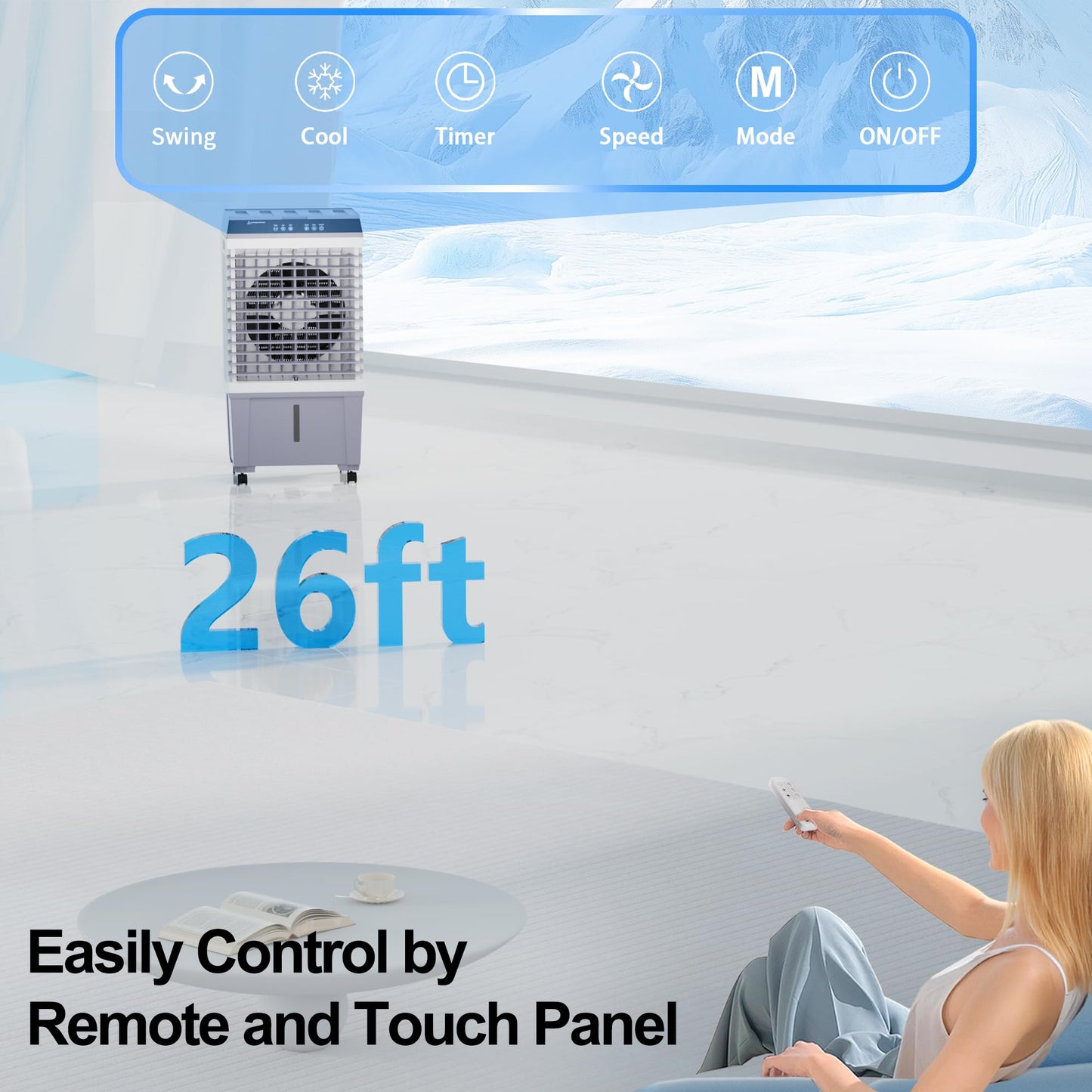 Uthfy 1800 CFM Swamp Cooler Air Conditioner, 3-IN-1 Portable Evaporative Air Cooler with 5.3 Gal Water Tank, 6 Ice Packs, Remote, 12H Timer, 120° Oscillation, Cooling Fan for Room Bedroom Home Office