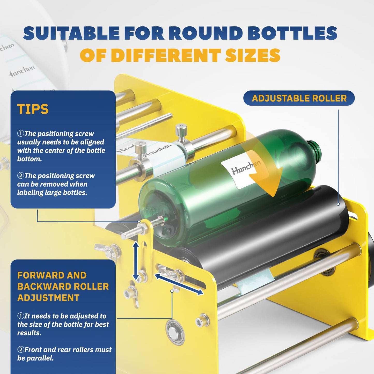 Manual Round Bottle Labeling Machine with High Precision & Speed, Adjustable Bottle Labeler Label Applicator Machine for Round Bottles Cylinders Effortless Labeling