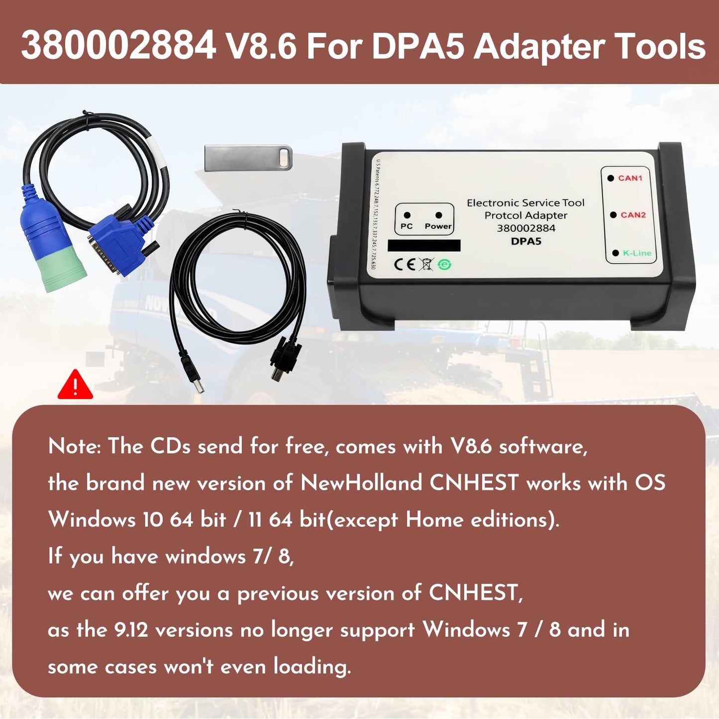 380002884 ESTV8.6 DPA5 Diagnostic Tool Kit/Dearborn Protocol Adapter 5 - fits forNew Holland Electronic Service Tools for Tractor Truck Loader Excavator
