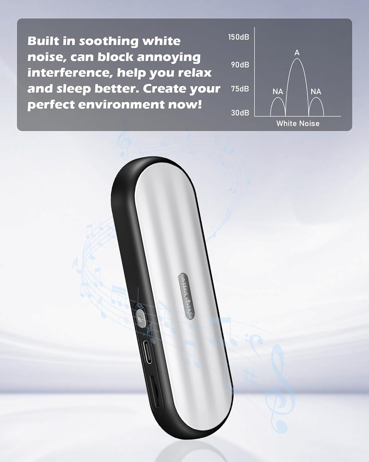 20-Hour Under Pillow Bluetooth Speaker for Sleep: Private Bone Conduction Portable Speaker with White Noise - Battery