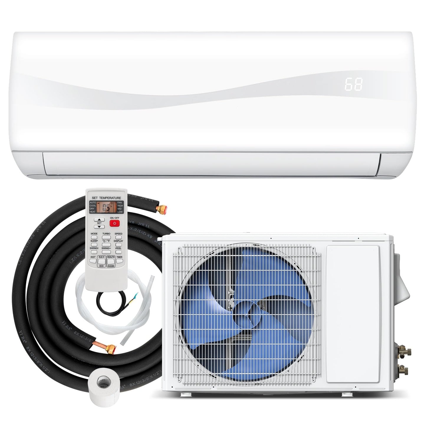 GLACER 12000BTU Mini-Split Air Conditioner, 20 SEER2 Mini AC Unit W/Pre-Charged Condenser, Heat Pump & Installation Kit, Cools up to 750 Sq. Ft, Ductless Inverter AC Split-System, 115V, White