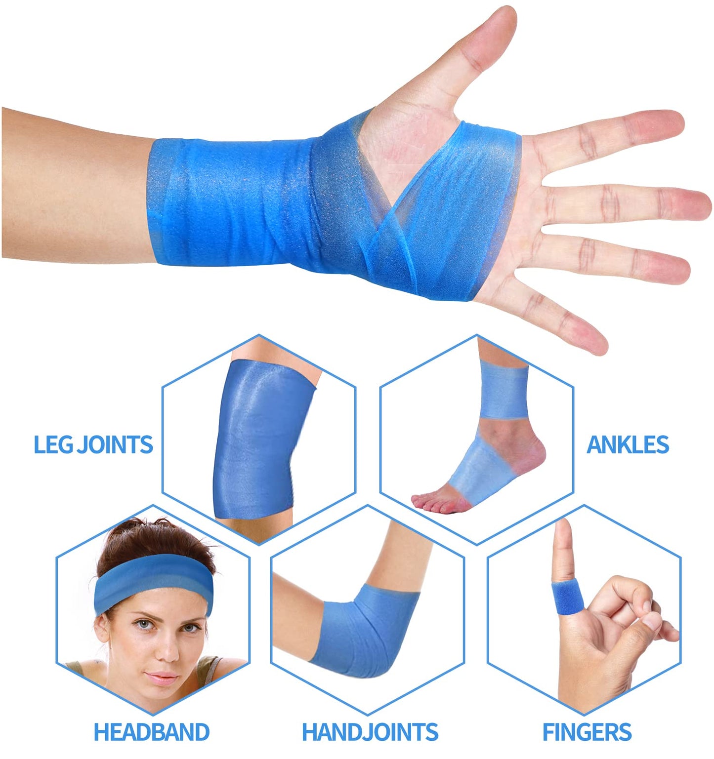 ADMITRY Pre Wrap Tape Athletic,3 Rolls X 22 Yards Blue Prewrap,Headbands for Hair,Foam Underwrap Sports Wrap
