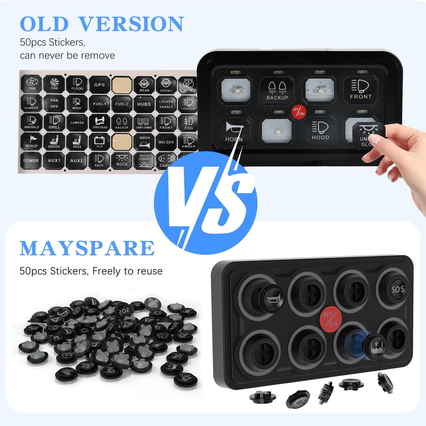 MaySpare Switch Panel Upgraded Multicolored Toggle Momentary Pulse Switch Panel,Electronic Relay System for Yachts Trucks Off-Road Vehicles RVs SUVs UTVs ATVs- IP68 Waterproof (8 Gang Switch Panel)