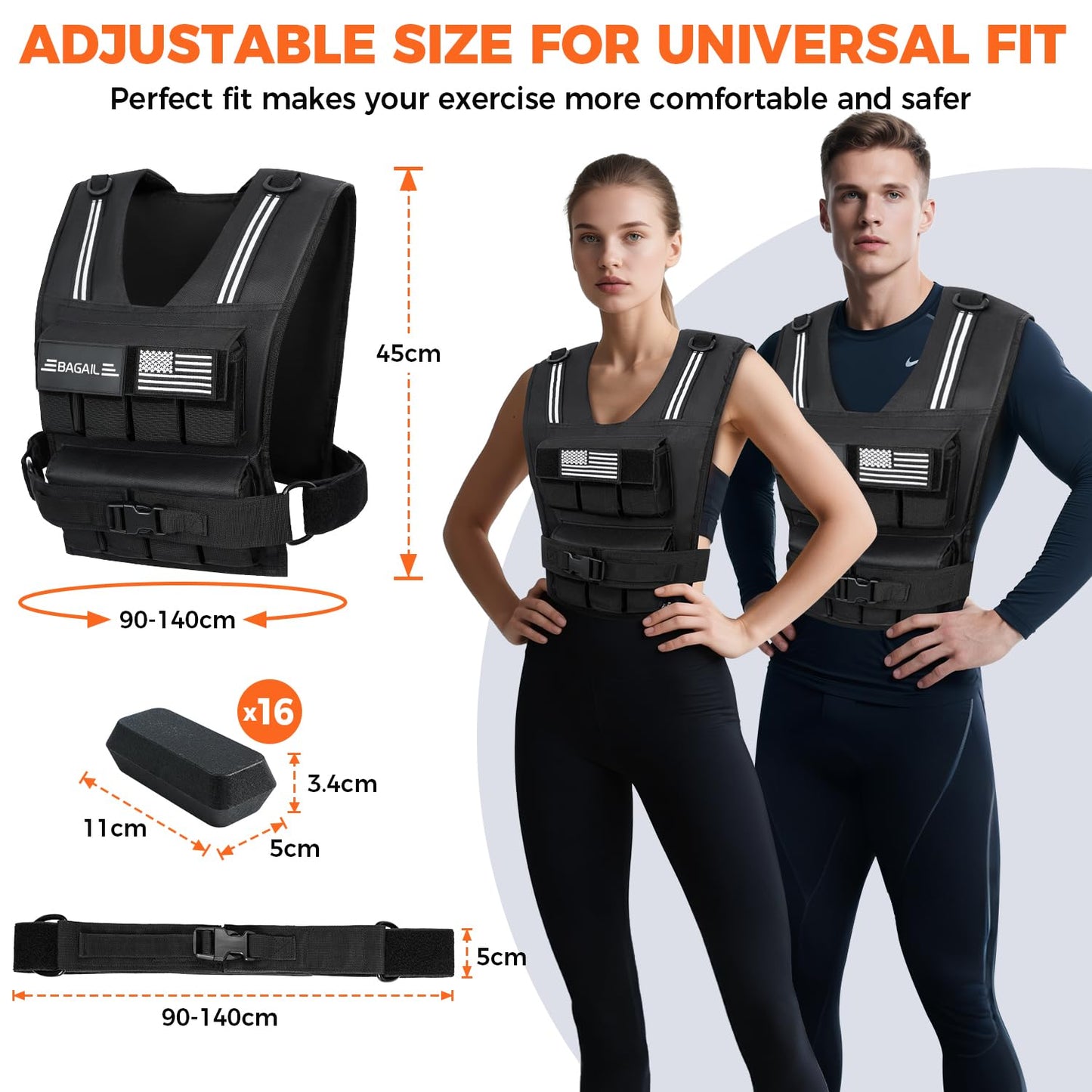BAGAIL Weighted Vest Men, 20lbs/30lbs/40lbs Adjustable Weighted Vest for Woman with Removable Iron Weights, Women’s Weight Vest for Walking, Rucking, Running, Strength training - 40lb