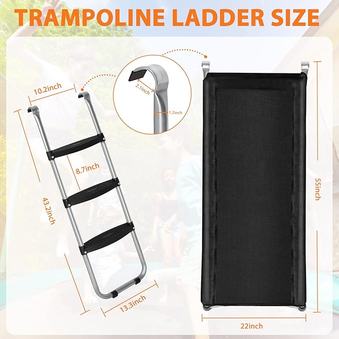 Universal Trampoline Ladder Slide kit, 3 Steps Wide Step Slide Ladder for Trampoline, Trampoline Accessories Include Slide and Ladder, Trampoline Slider for Children Kids Climb Up & Slide Down