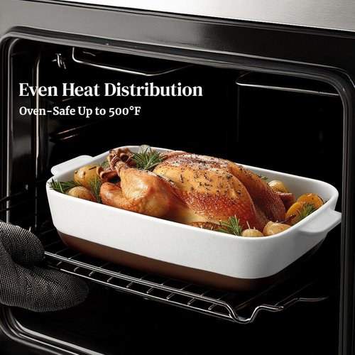 DOWAN Ceramic Casserole Dish - 9x13 Deep Lasagna Pan, 4.3 Quart Oven Safe Baking Dish in Alabaster White