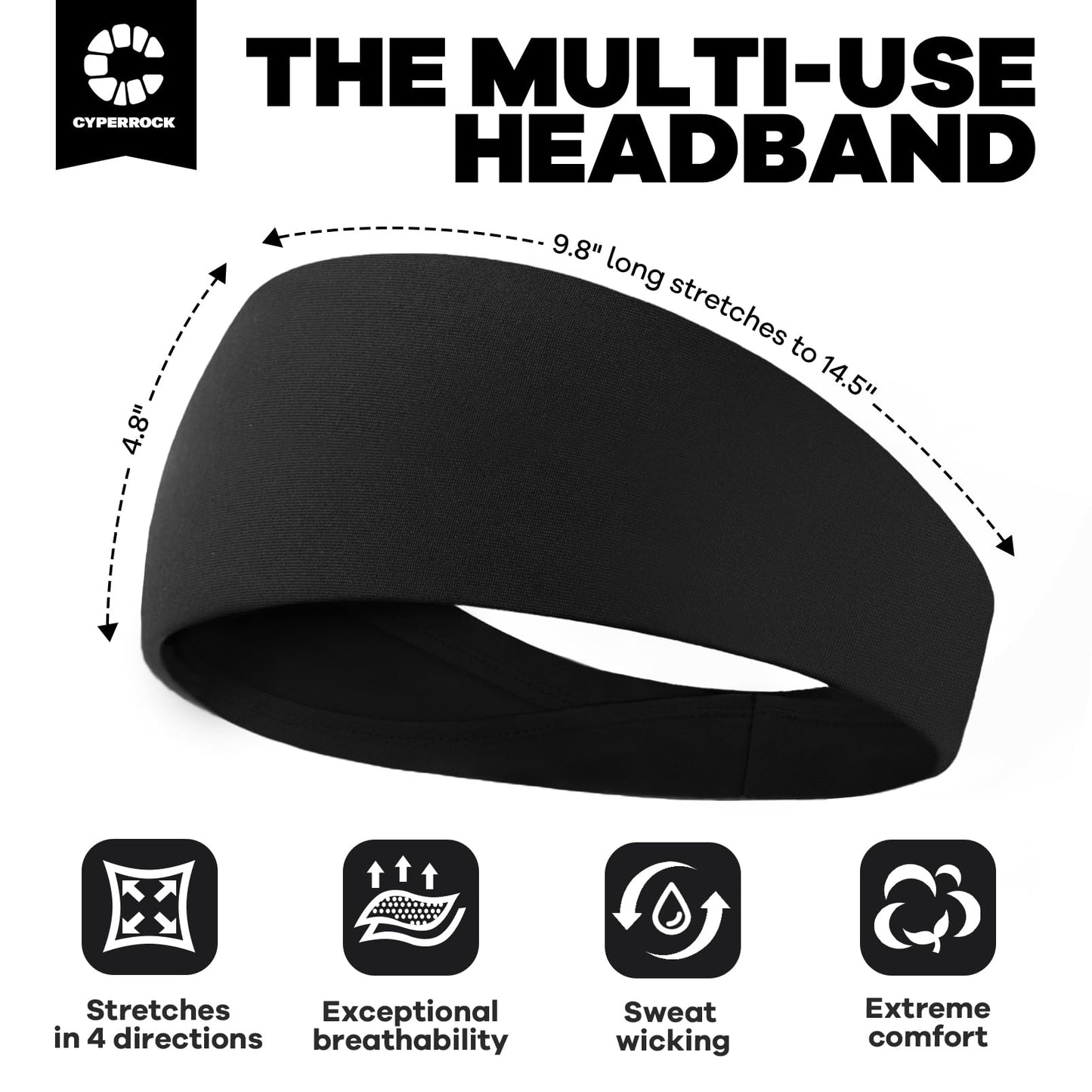 CYPERROCK 5 Pack Running Headbands, Workout Sweat Band Moisture Wicking Sports Headband for Men/Women Black+Green+Heather Gray+Dark Blue+Dark Gray