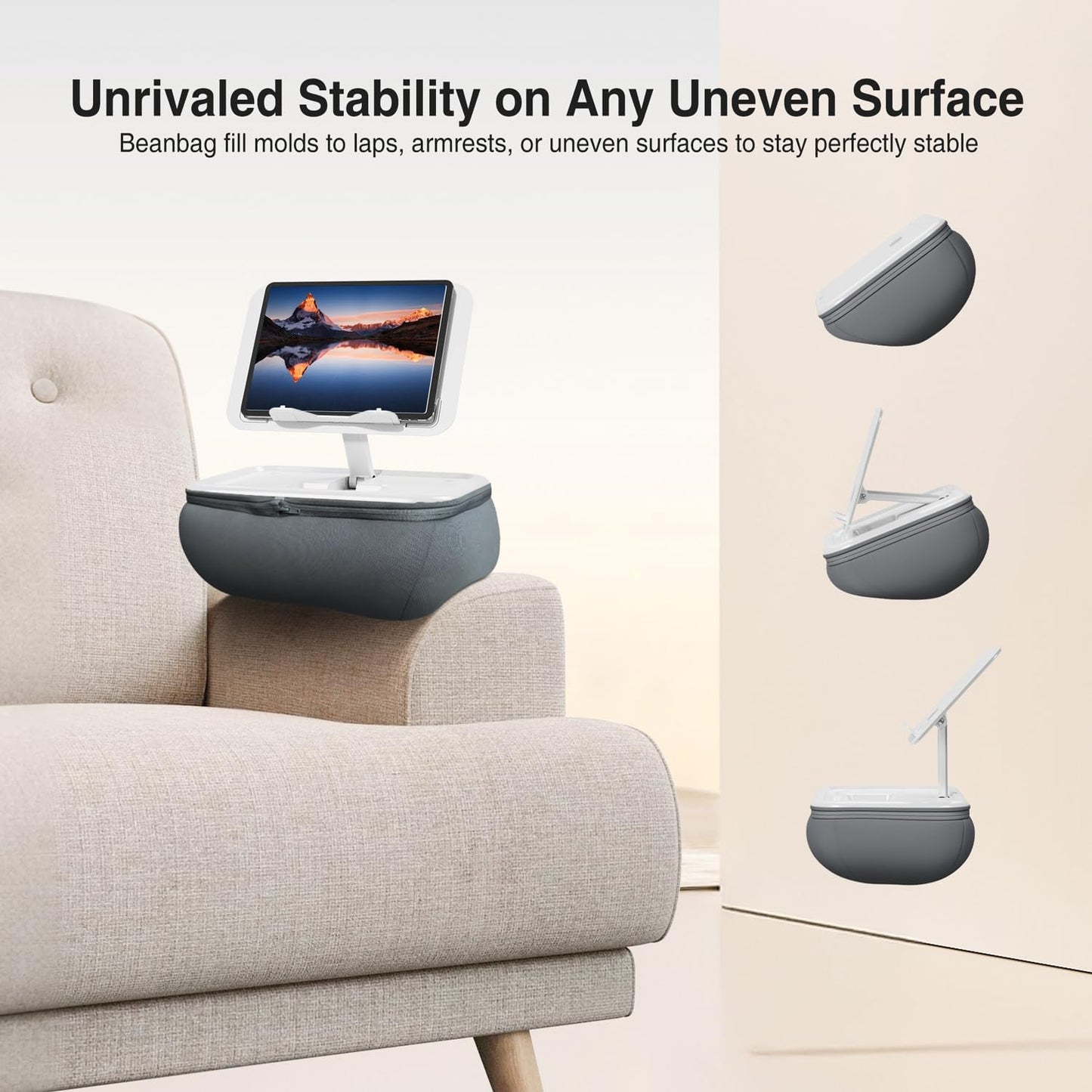 elitehood 4-15.6'' Adjustable iPad Pillow Stand for Lap, Soft Cushion Lap Beanbag Tablet Pillow Stand, Tablet Holder