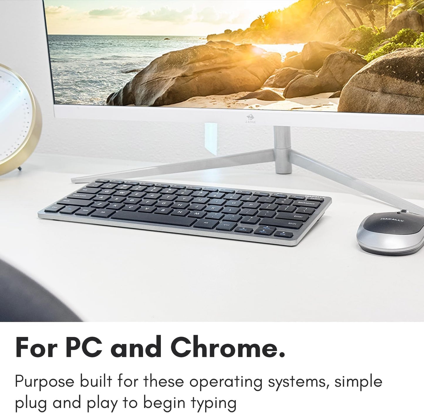 Macally Small Wireless Keyboard | Mini Keyboard for PC - Slim, Quiet & Portable for Laptop, Desktop PC, Surface