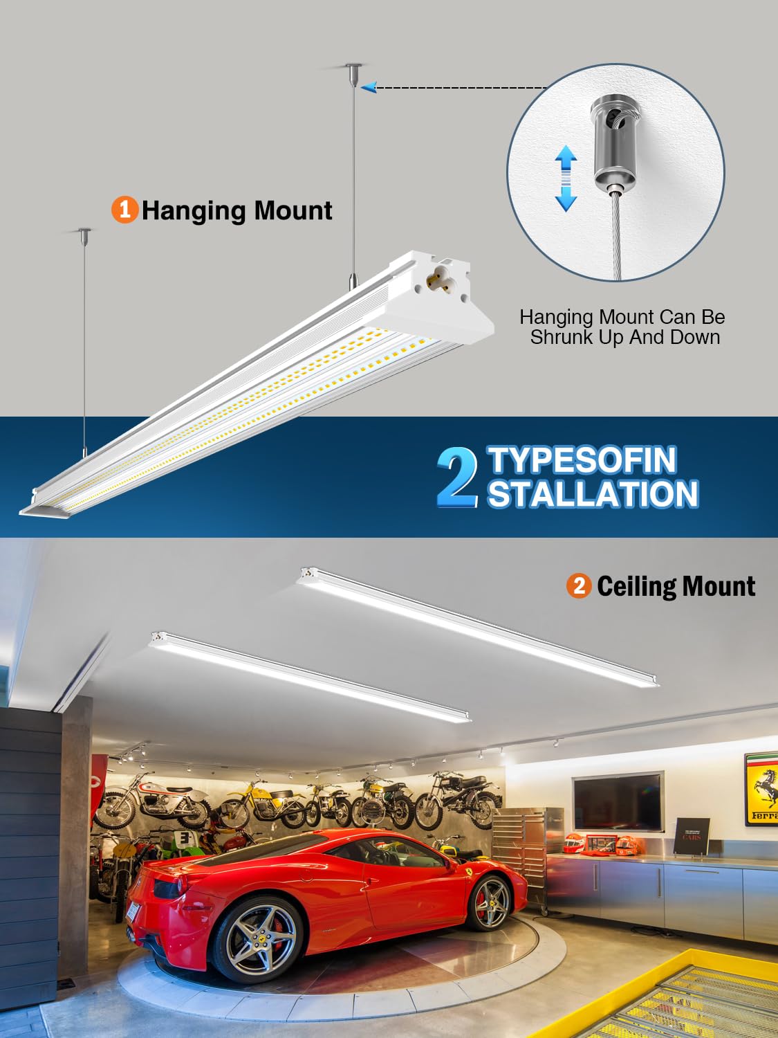 ELEKICO Super Bright New Upgrade Hanging | Surface Mount 8' 120w 5000k 20000lm 8ft Led Shop Light, Linkable Ceiling Lighting Garage Lights | Led Shop Lights 8ft for Garage Workshop Shop Warehouse