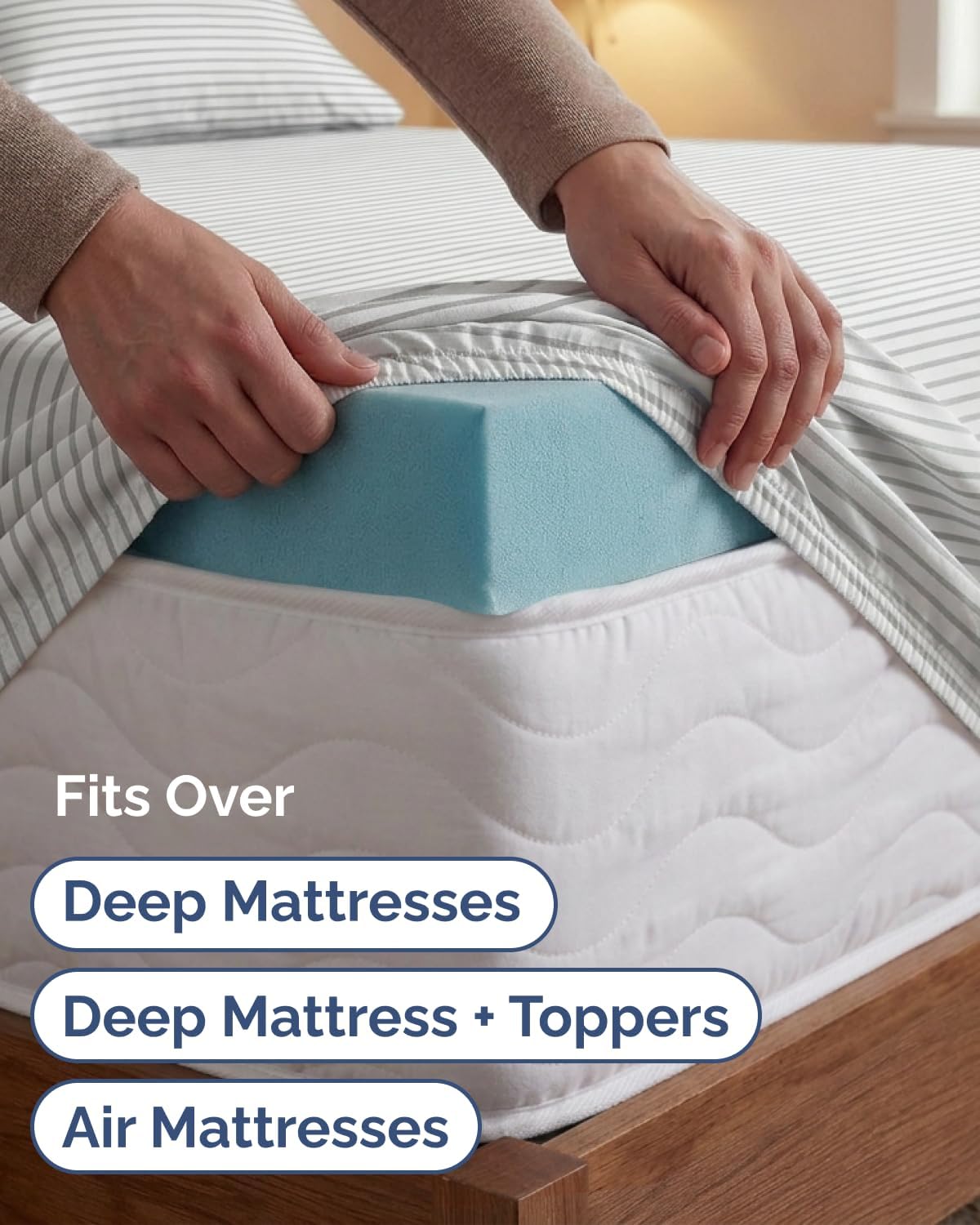 Skiennix Extra Deep Twin XL Sheet Set - 4 Piece Breathable Cooling Bedding - Soft Wrinkle-Free Grey Stripes