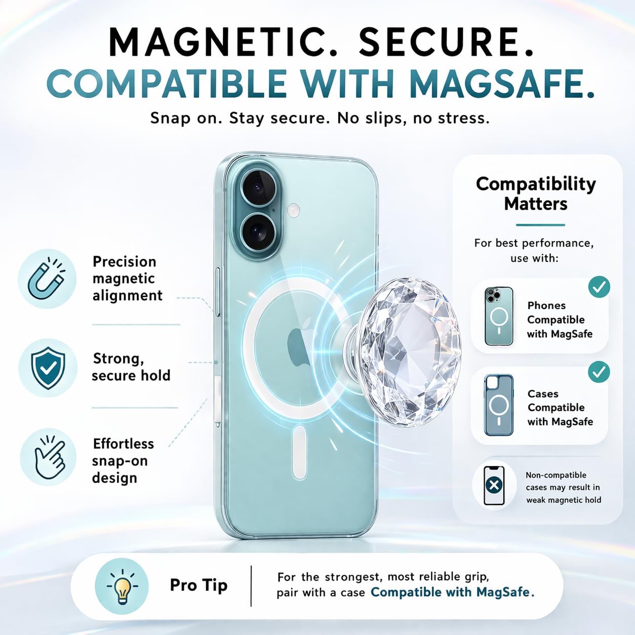 CRYSTALFY Grips by Brown Pattern Agate Round Shape Magnetic Crystal Phone Grip Holder & Expanding Kickstand-Natural