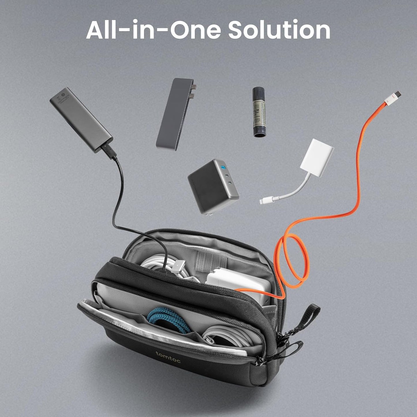 tomtoc Electronic Organizer Travel Case, Water Resistant Dual Compartment Tech Pouch Cable Organization Storage Bag
