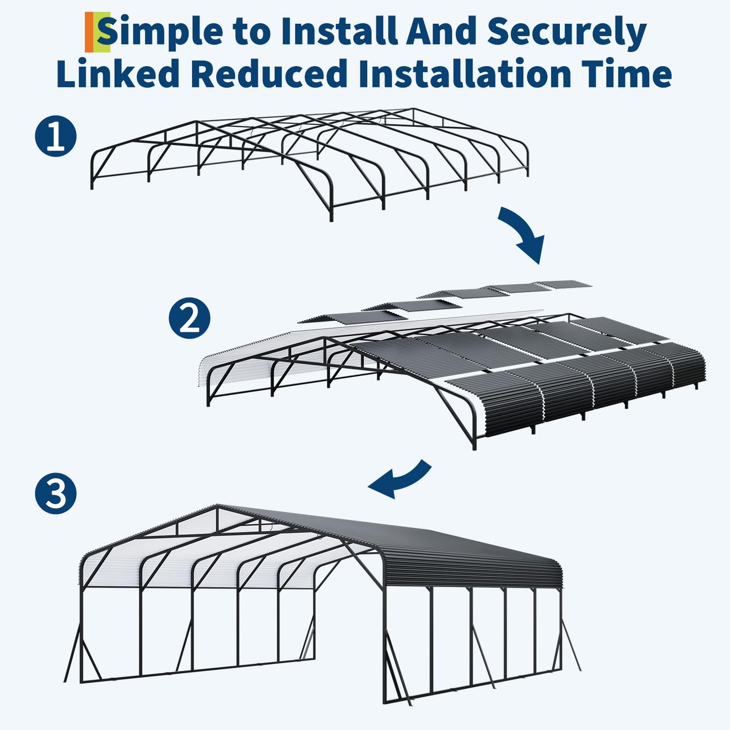 Metal Carport, Carport with Reinforced Base and Galvanized Steel Roof, Heavy Duty Garage Car Shelter Shade, Outdoor Car Port Canopy 20X25 ft