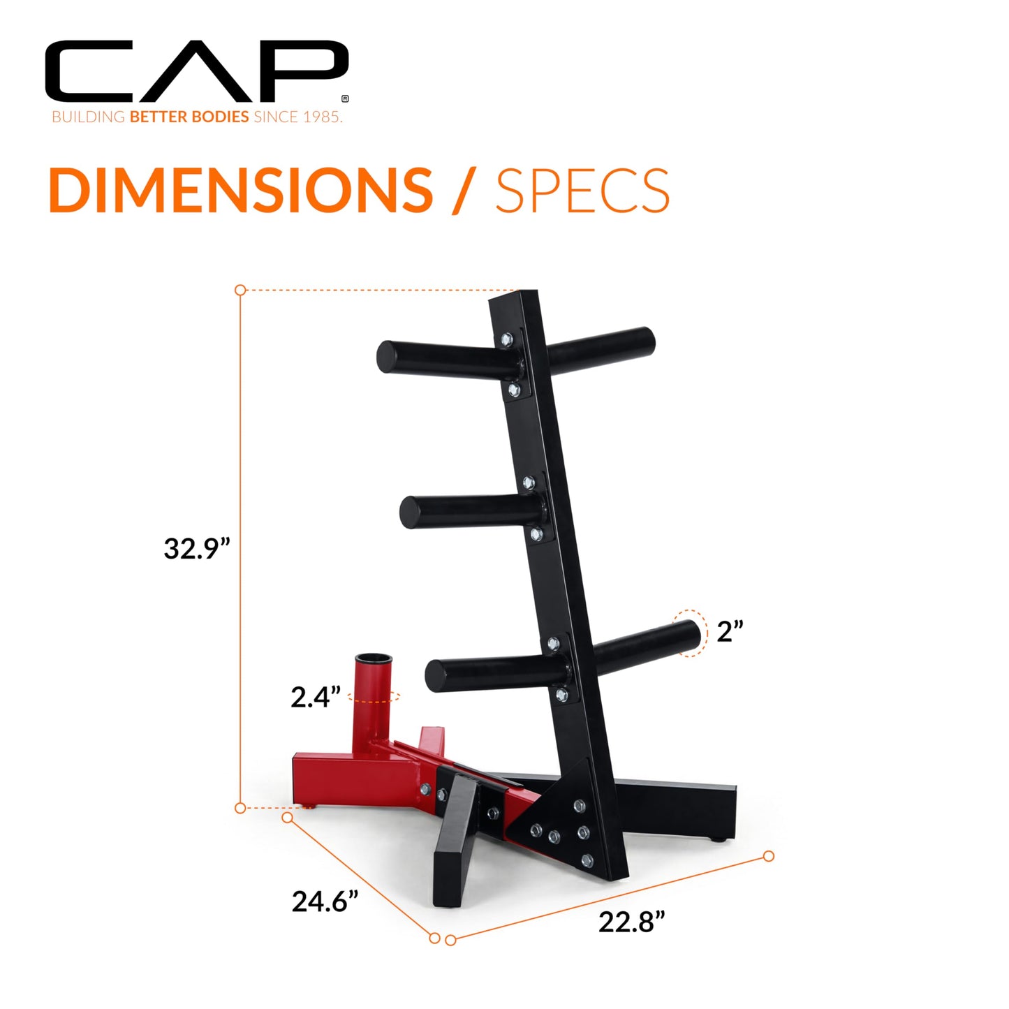 CAP Barbell Olympic Plate Tree Storage Rack for Weights and Bar, Red