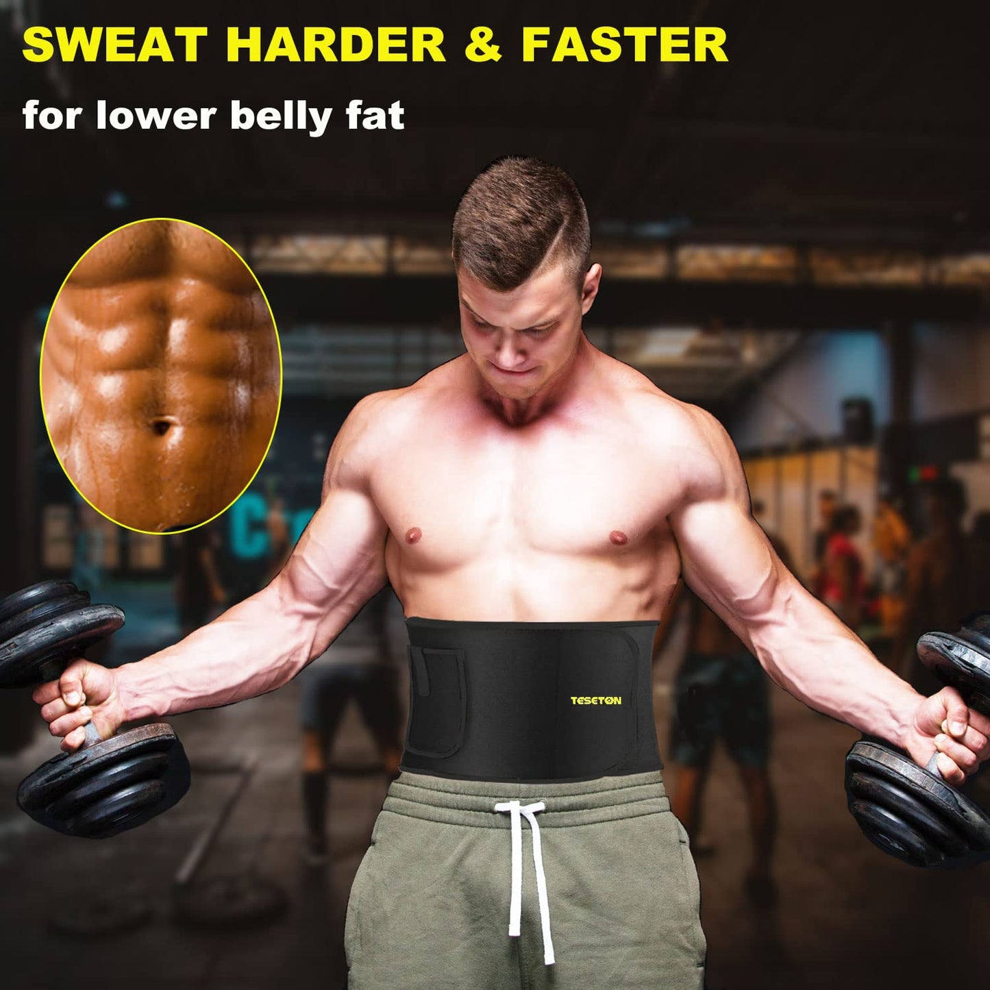 TESETON Waist Trainer for Men Women, Sweat belt for Men Women, Workout Waist Trimmer, Sweat Belt Sweatband Waist Sport Girdle Sauna Abdominal Belly for Fitness 01 Black M