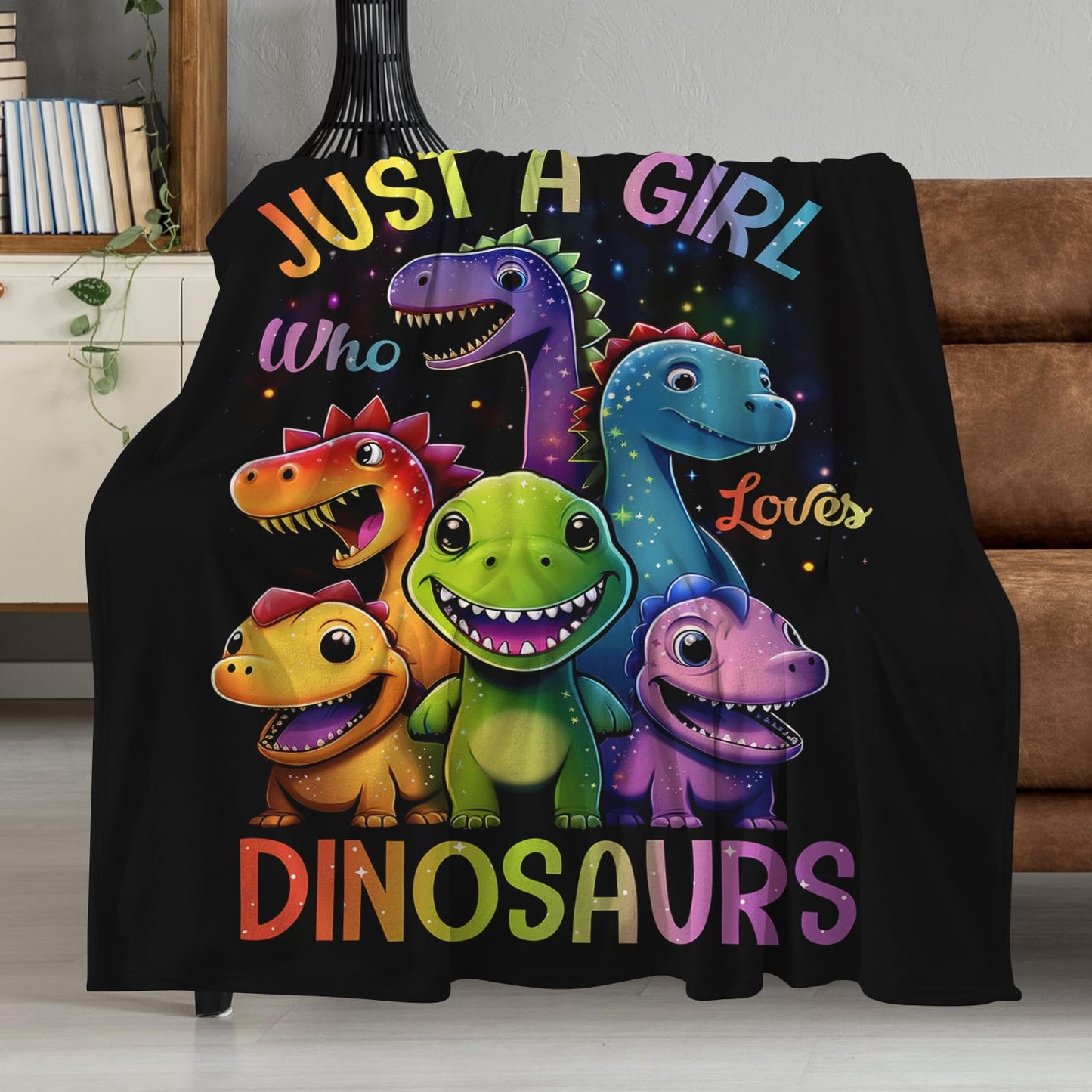 Just A Girl Who Loves Dinosaurs Blanket, Kids Dinosaur Blanket for Girls Boys Toddler, Cute Dinosaur Gifts for Adults and Kids, Funny Dinosaur Lovers Ideas, Colorful,80"X60"