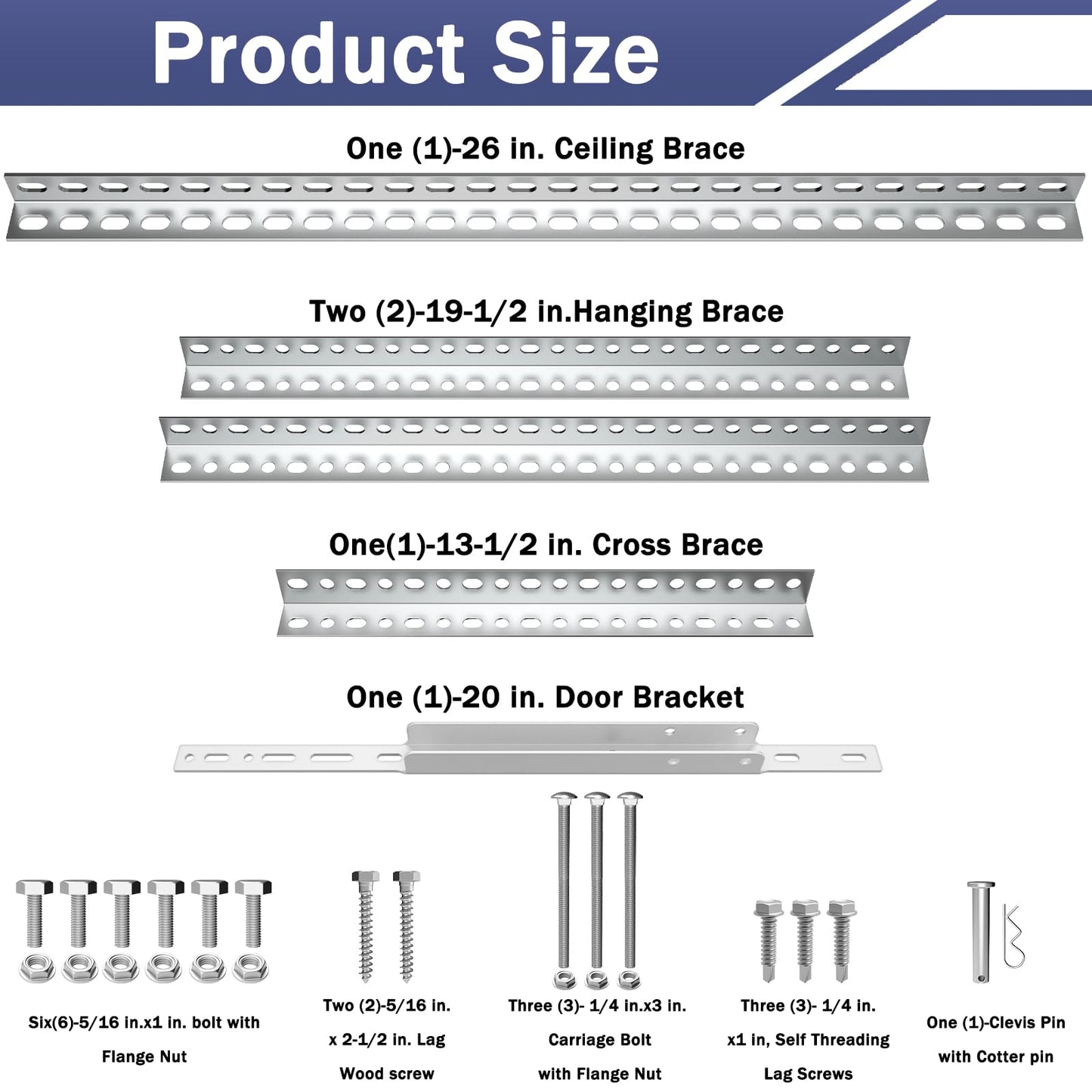 Garage Door Opener Hanging kit, Universal Garage Door Opener Installation Kit, Galvanized Garage Door Angle Iron Bracket and Mounting Hardware