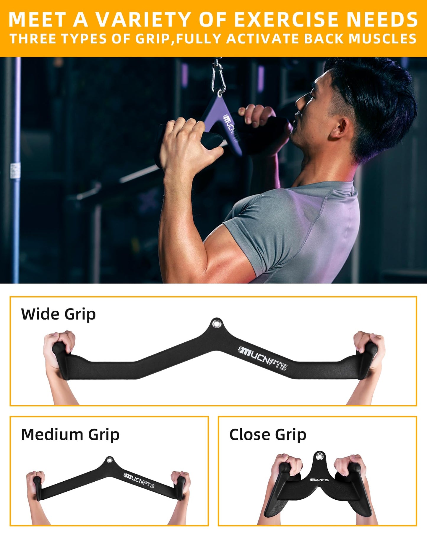 MucnFTS LAT Pulldown Attachments, Thickened Ergonomic Back Tricep Training Handle, LAT Pull Down Bar for Press Down Exercises, Cable Attachments for Gym and Home
