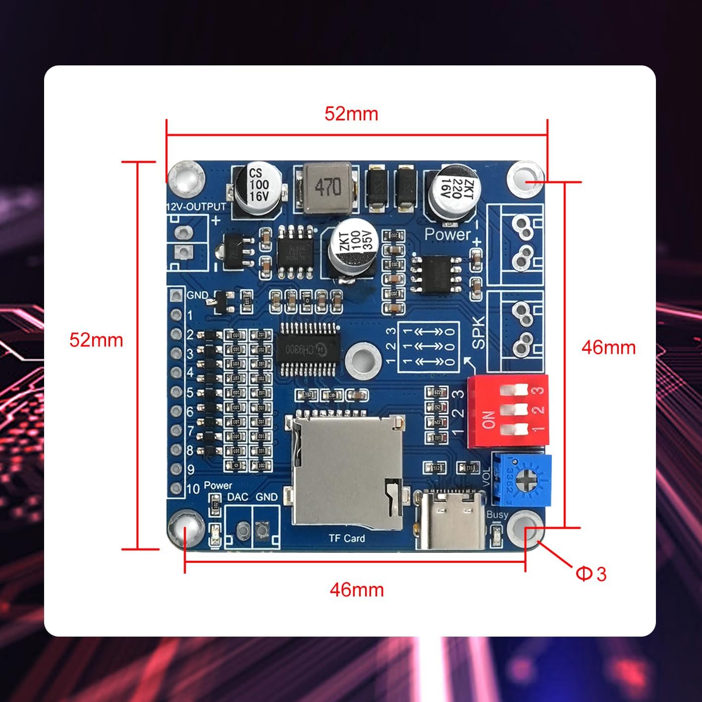 JRGKJCP 20W 32GB MP3 6-35V Programmable 10-Way Voice Playback Module, TF Card Sound Board USB Downloadable Music Player