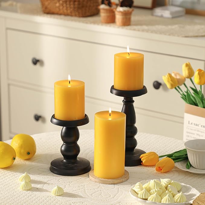 3x6 Inch Yellow Pillar Candles Set of 3 - Decorative Unscented Pillar Candles, Long Burning Dripless Candles for Table Decor, Smokeless Large Pillar Candles for Wedding, Dinner, Rustic Home Decor