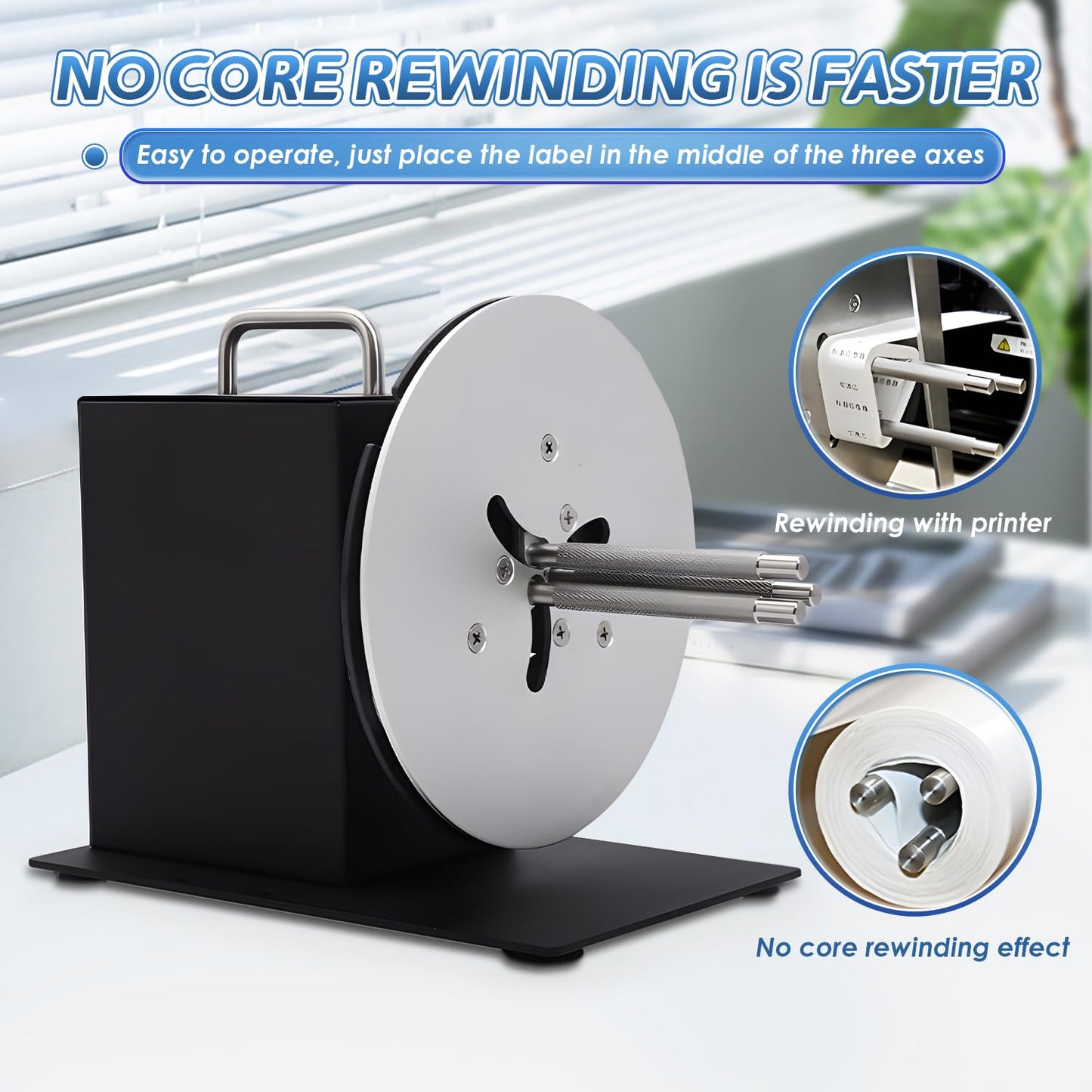 Frifreego Automatic Label Rewinder Speed-Adjustable Label Rewinding Machine, Synchronized with Printer, Adjustable Core Holder 1"- 3", Label Width 120mm/4.72 inch,Roll Diameter 185mm/7.28"