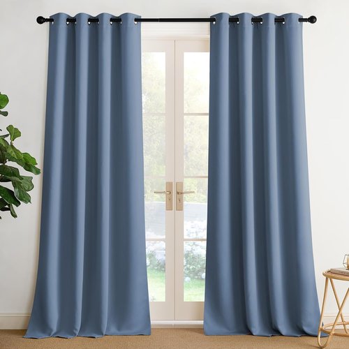 NICETOWN Energy Saving Drapes - Thermal Insulated Grommet Top Curtains | Stone Blue, 1 Pair, W52 x L95