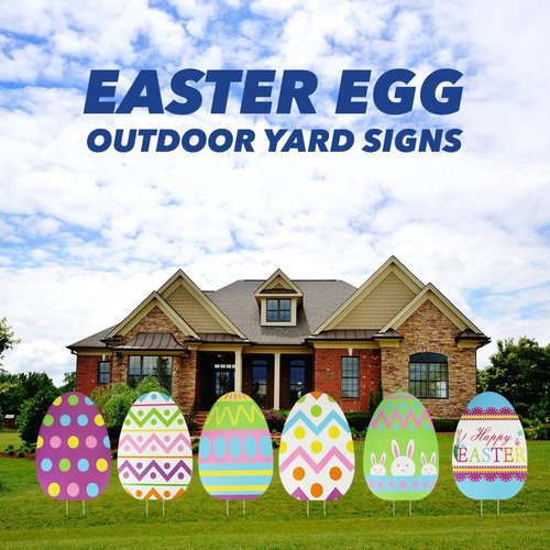 GIFTEXPRESS 6-Pack Giant 26-Inch Easter Egg Yard Signs - Vibrant Outdoor Decorations for Spring Parties