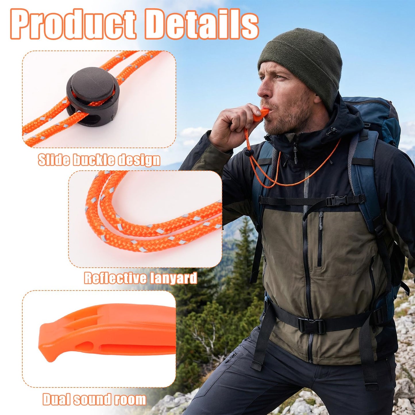Hftjtsa 6PCS Safety Survival Whistles with Adjustable Reflective Lanyard Super Loud Emergency Safety Survival Whistle for Climbing Hiking Swimming Camping