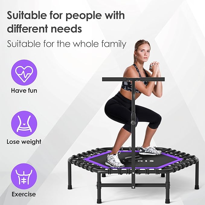CLORIS 45'' Rebounder Trampoline for Adults - Max Load 450lbs, Mini Trampoline with Adjustable Foam Handle Indoor/Outdoor Fitness Body Exercise