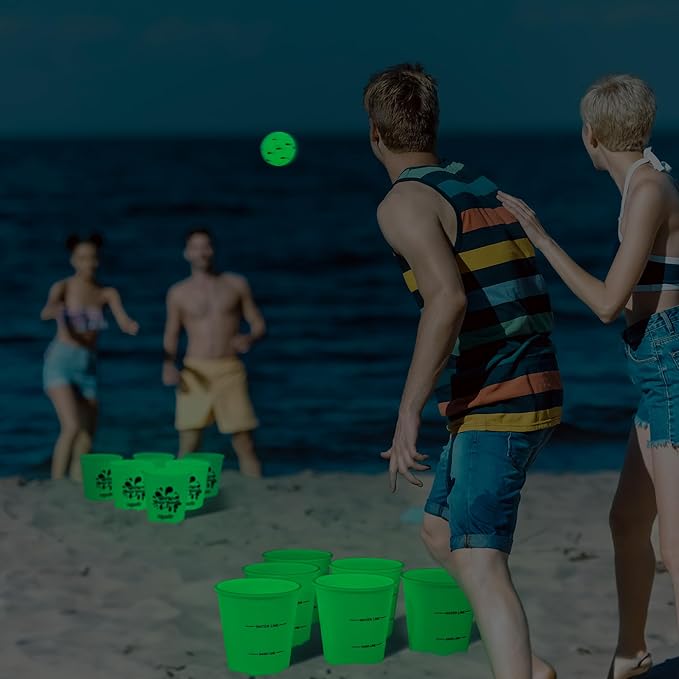 ropoda Giant Yard Pong,Yard Games with Durable Buckets and Balls - Choose Red Large, XL, or Green - Glow in The Dark, Outdoor Game with Carry Bag for The Beach,Lawn, Great Gift Choice for Families